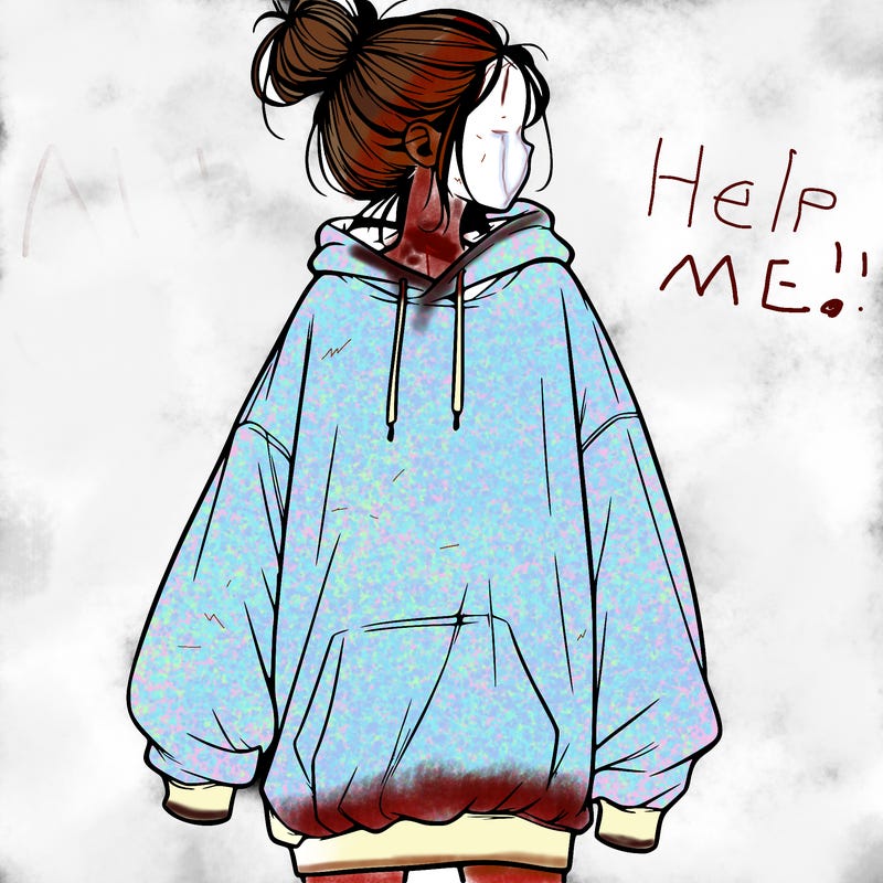realistic girl with a oversized sweatshirt on and a bun