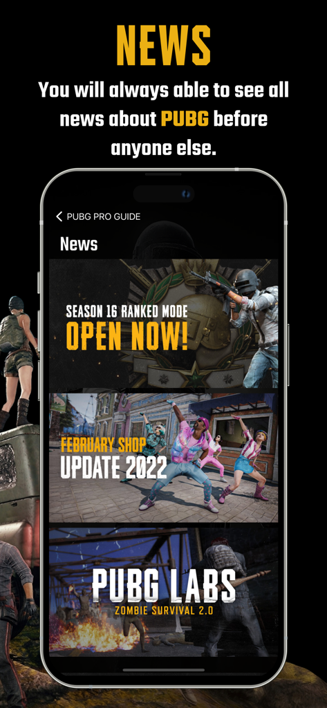 Guide & Stat for PUBG NewState - Feed de noticias que muestra actualizaciones del modo clasificatorio y la tienda en la aplicación de guía de PUBG New State