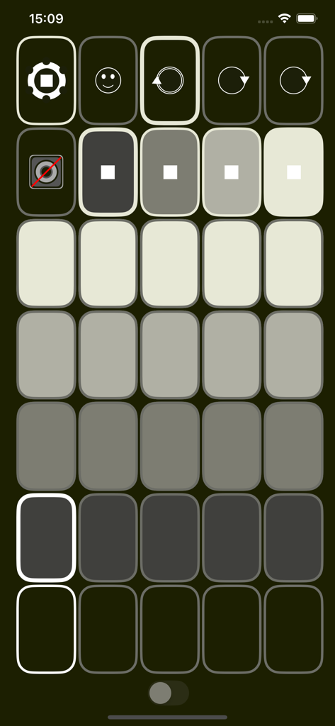 A minimalist grid of sound pads in the pianoscaper generative music application