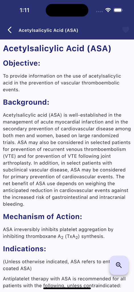 Klinische Leitlinien für Acetylsalicylsäure ASA in der Thrombosis Canada Mobile App