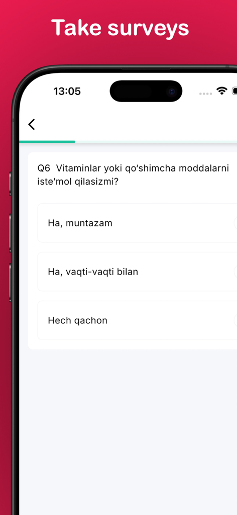 SOut - Interfaz de la aplicación móvil SOut mostrando una pregunta de encuesta con opciones de respuesta múltiple en una pantalla de iPhone