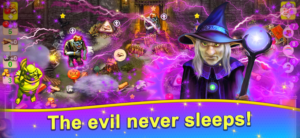 Brownies 2 게임 세계에서 마법 지팡이를 든 사악한 마법사 Hubrithink.