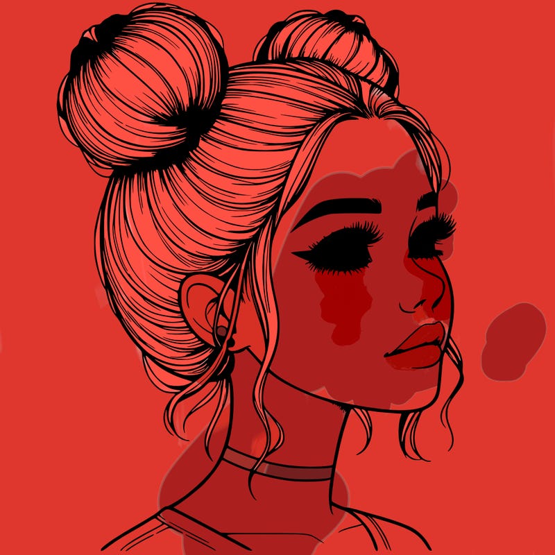 realistic girl with buns on the top of her head