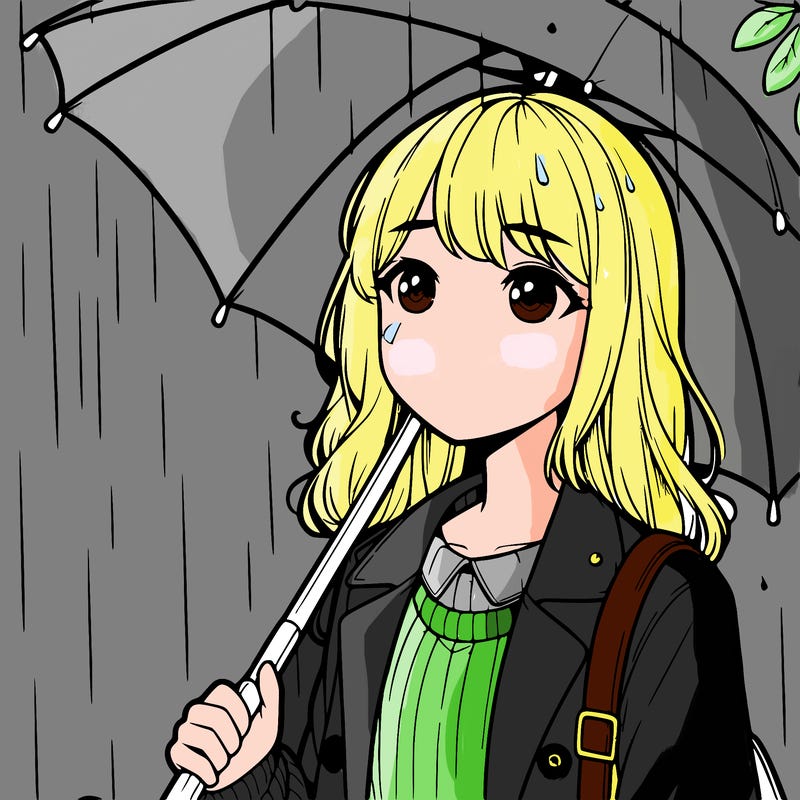a realistic girl in the rain with an umbrella