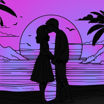 people kissing in the sunset on the beach realistic