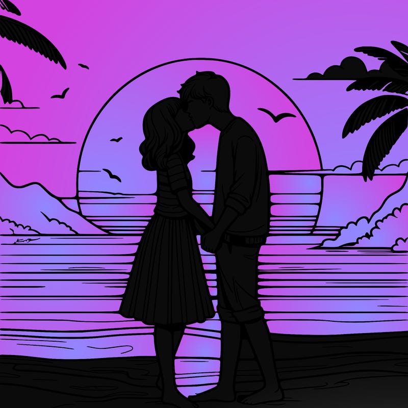 people kissing in the sunset on the beach realistic