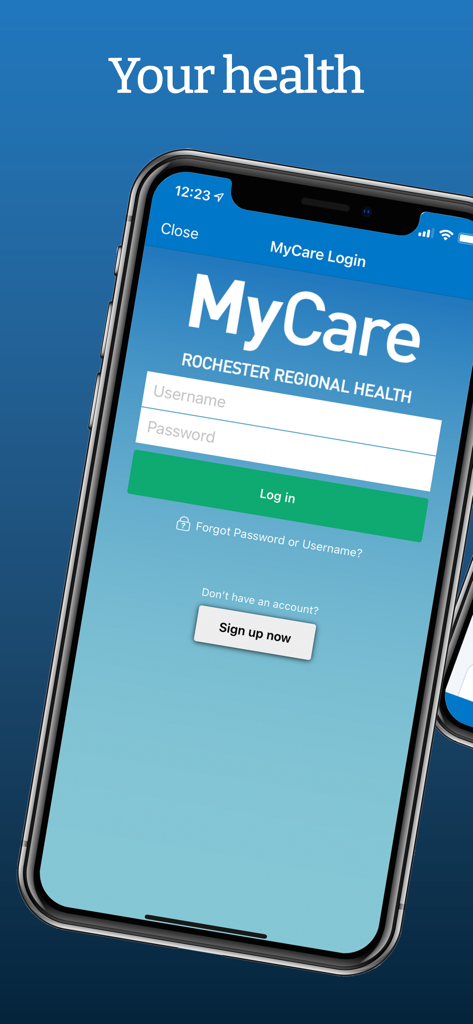 RRH MyCare - Login screen for the RRH MyCare mobile health app