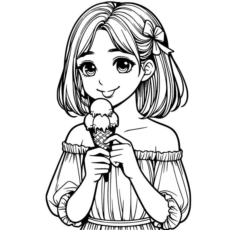 realistic girl eating ice cream