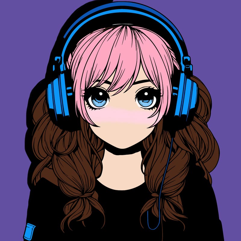 realistic girl with big headphones