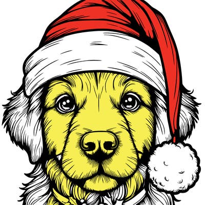 realistic dog with a christmas hat