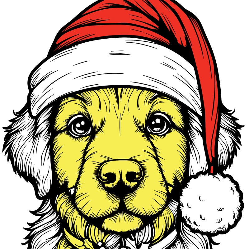 realistic dog with a christmas hat