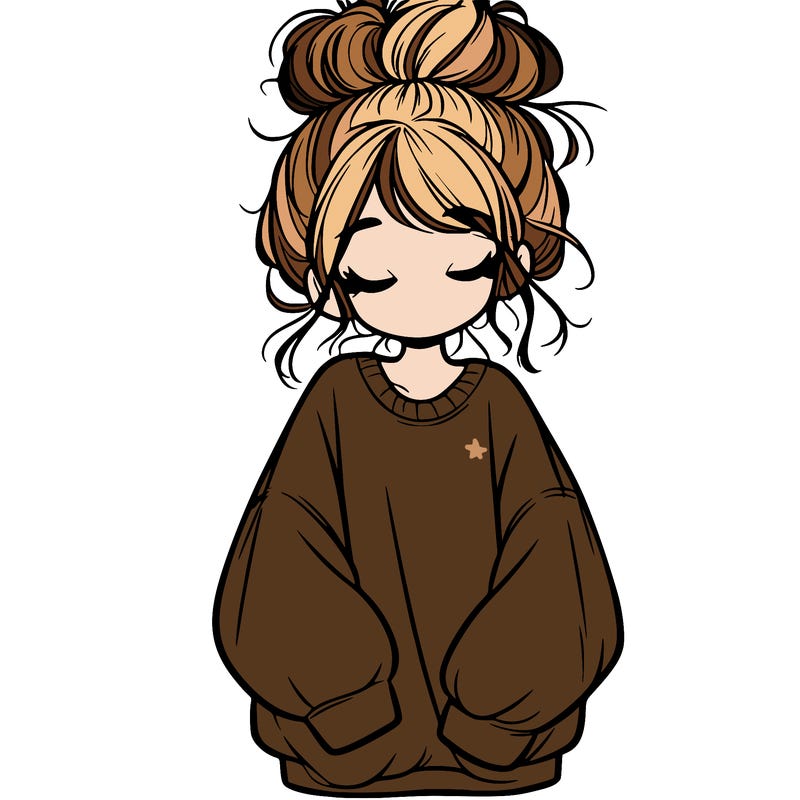 girl with baggy sweatshirt and messy bun