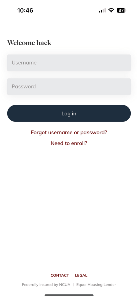 Georgetown Alumni & Student CU - Mobile app login screen for Georgetown Alumni and Student Credit Union.