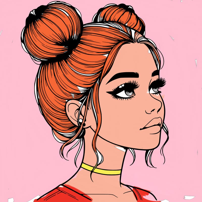realistic girl with buns on the top of her head