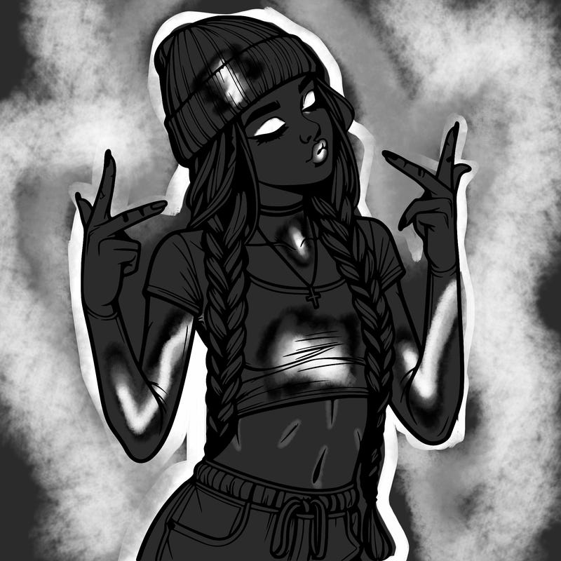 realistic teenage girl with braids and a beanie and crop top doing 🫶🏼