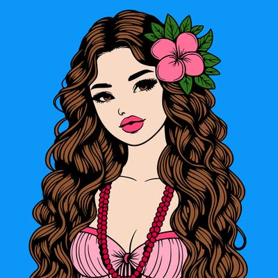 realistic beautiful hawaiian woman,long dress,haku lei, lips