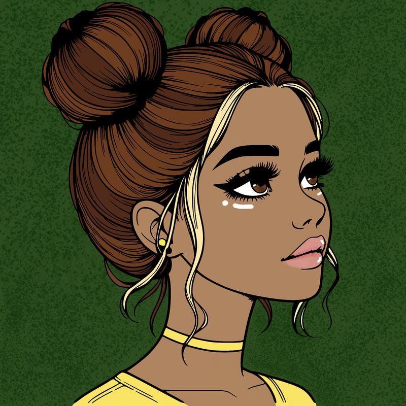 realistic girl with buns on the top of her head