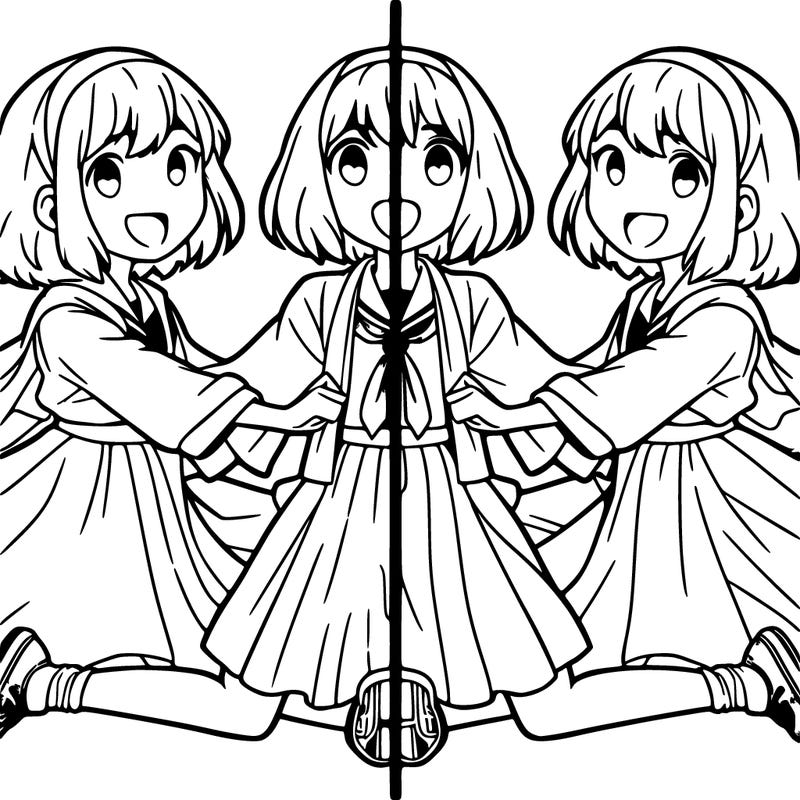 a girl splitting into four