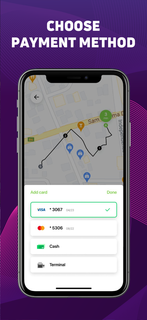 LEFA Namibia - LEFA Namibia app screen for selecting payment methods like credit card or cash