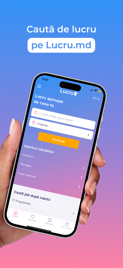 Lucru.md - Lucru.md mobile app home screen for finding jobs in Moldova