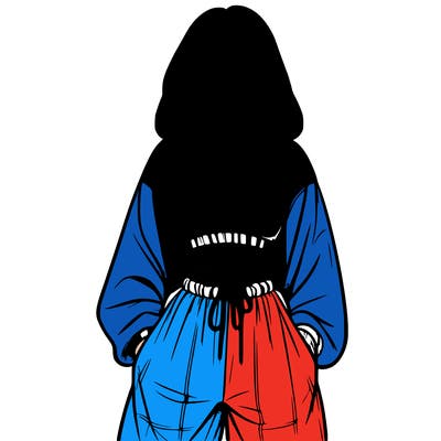 realistic girl faceless with baggy pants and a crop top