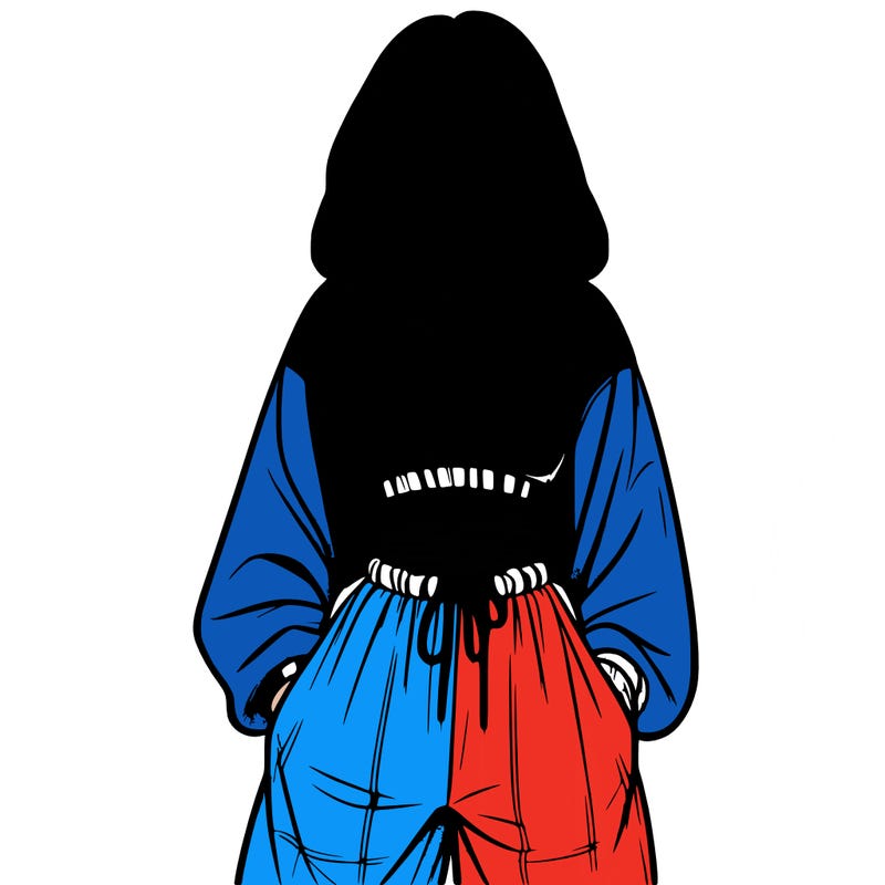 realistic girl faceless with baggy pants and a crop top