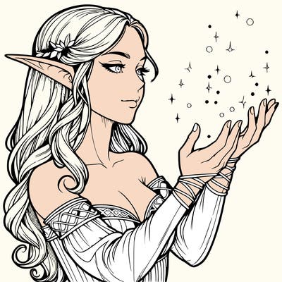 realistic elf girl doing magic