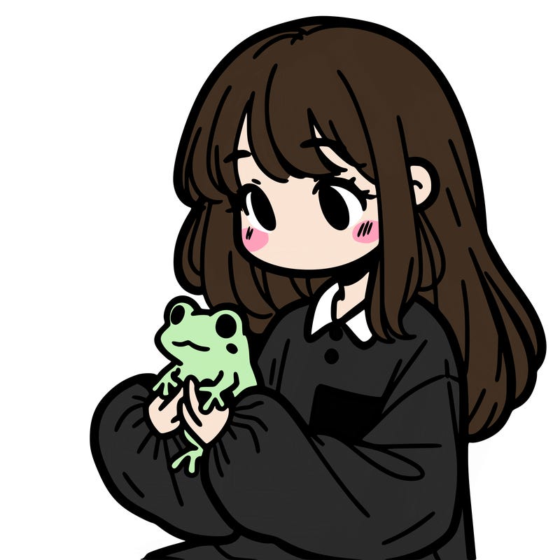 girl with long hair and a oversized shirt. and she is holding a frog
