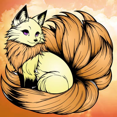 realistic detailed 9 tailed anime fox