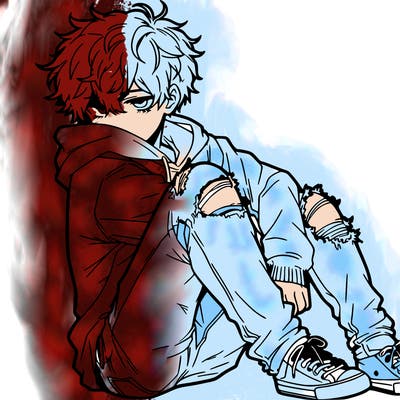 a male hoddie ripped jeans messy hair anime