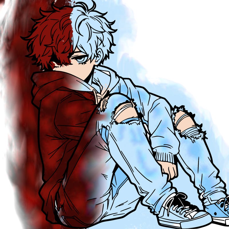 a male hoddie ripped jeans messy hair anime