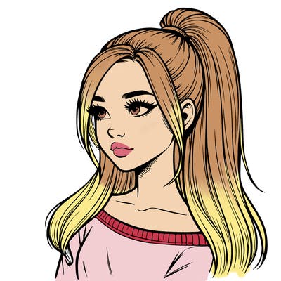 realistic girl with a high ponytail