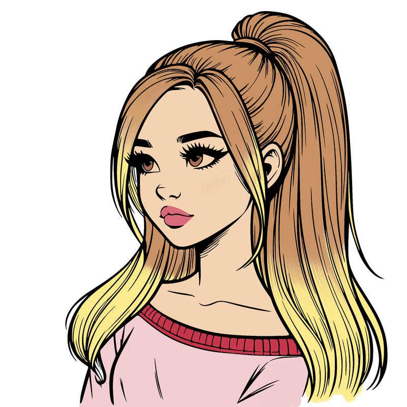 realistic girl with a high ponytail