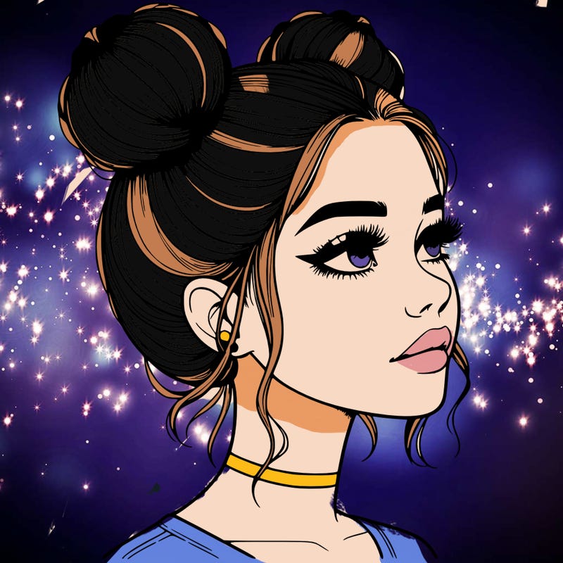 realistic girl with buns on the top of her head