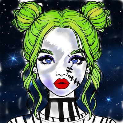 realistic girl with two buns in hair and lips