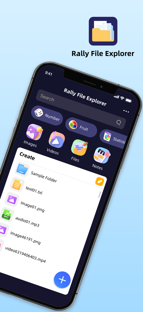 Rally File Explorer & Manager - Rally File Explorer app interface on iPhone showing file categories and file list