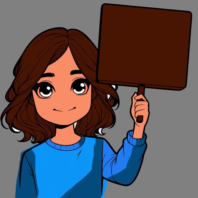 realistic girl holding up a sign