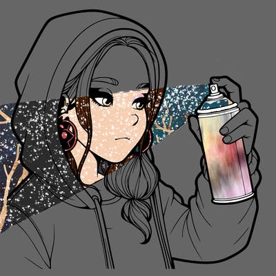 a realistic girl, spray painting