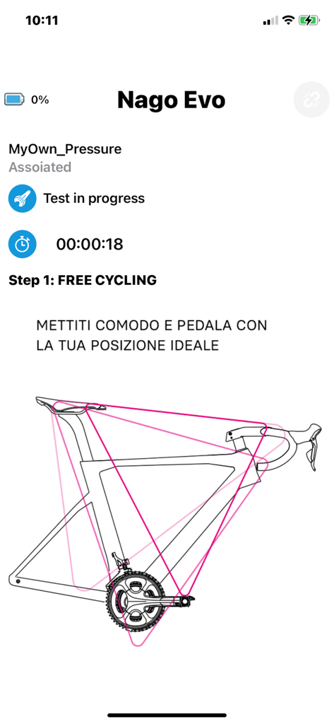 My-Own - Nago Evoサドルのバイクフィッティングテスト進行中のMy-Ownアプリ画面