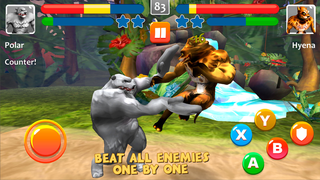 Animals Kungfu Master Legend - Polar bear character fighting a hyena in a martial arts battle gameplay scene