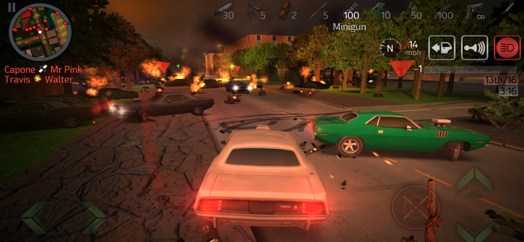 Action packed muscle car chase and street battle with explosions in Payback 2