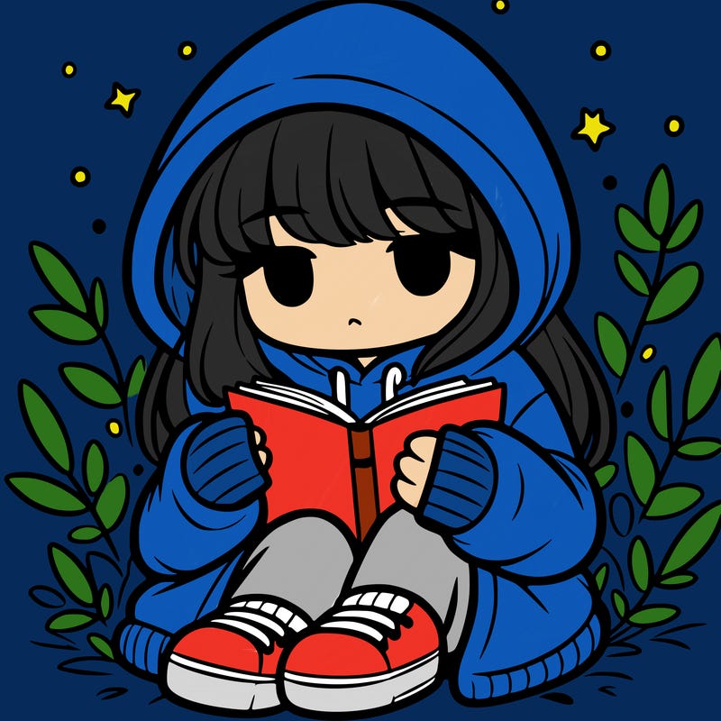 girl in oversized hoodie reading a book
