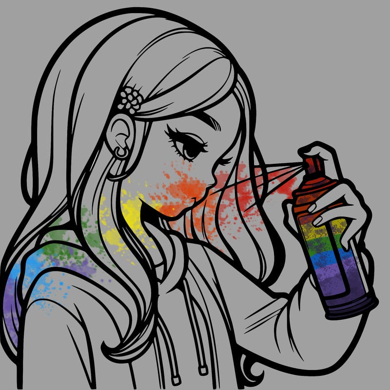 a realistic girl spray painting