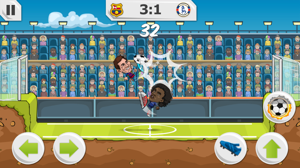 Action gameplay of Y8 Football League featuring big head soccer players in a match