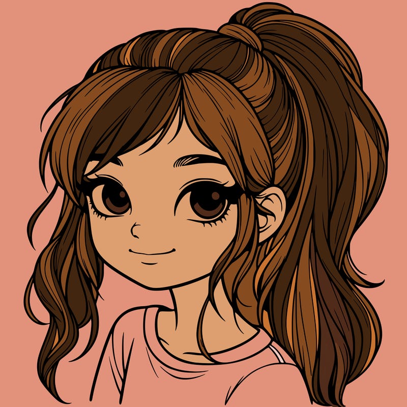 realistic girl with ponytail