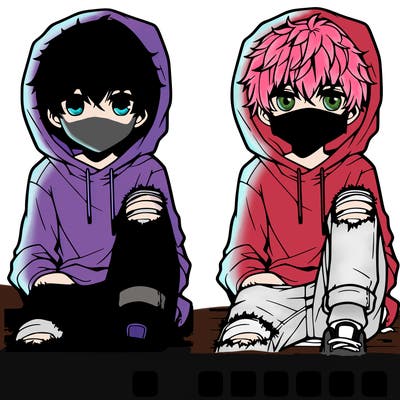 a male hoodie ripped jeans and messy hair anime