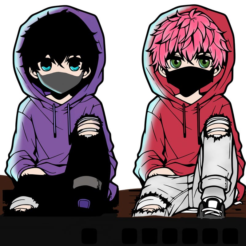 a male hoodie ripped jeans and messy hair anime