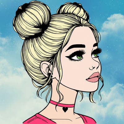 realistic girl with buns on the top of her head
