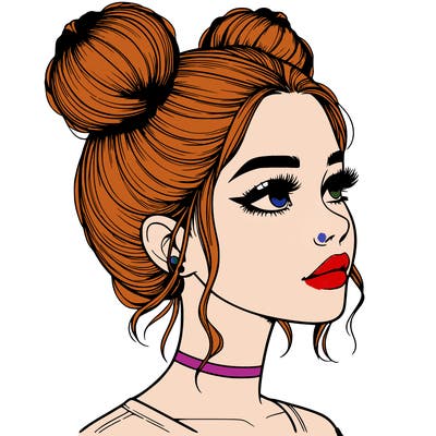 realistic girl with buns on the top of her head