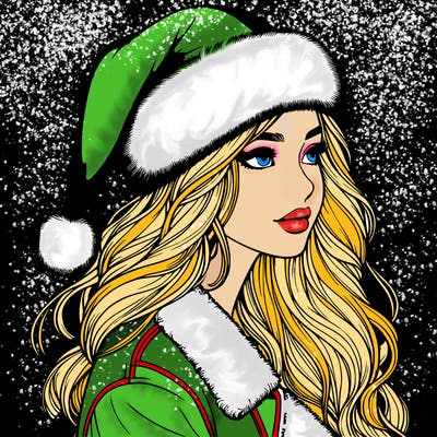 realistic girl in santa hat